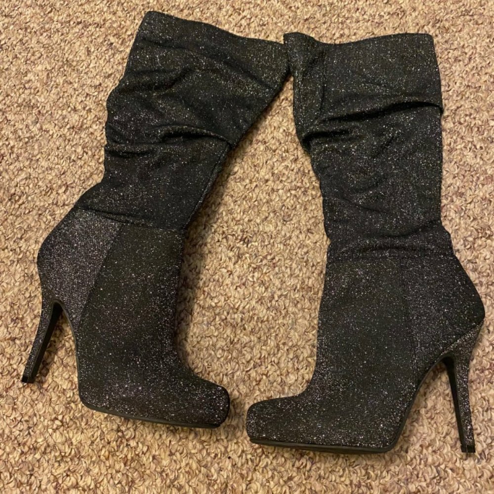 Glitter black boots